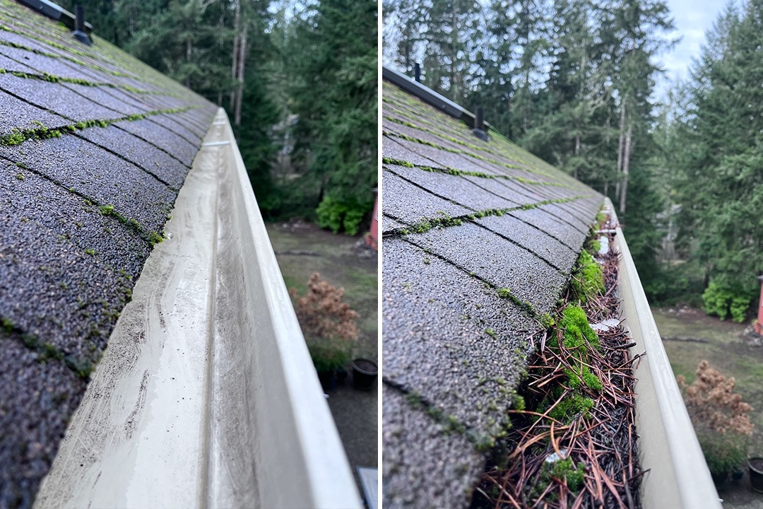 Gutter cleaning before and after